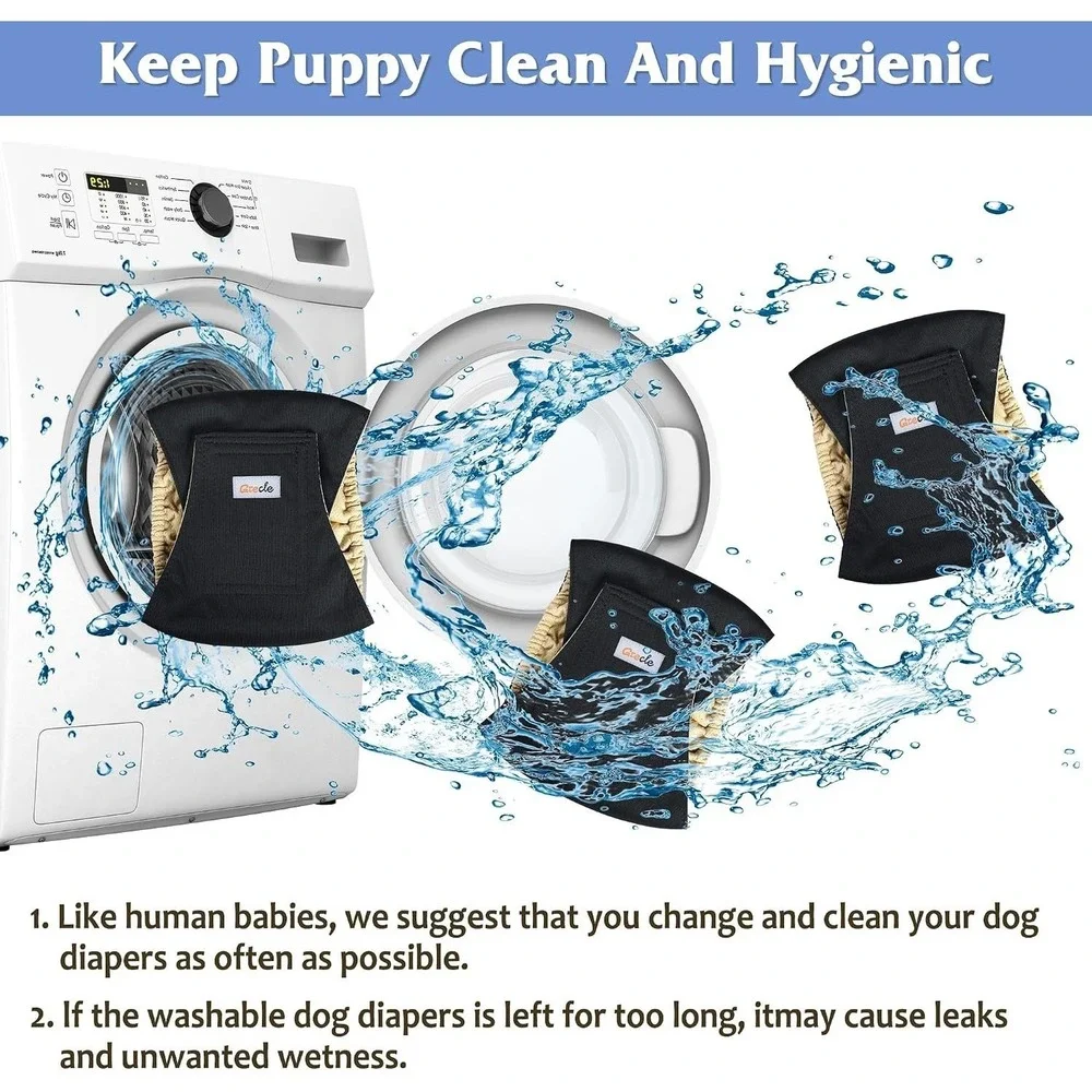 5 Pack Black Reusable Dog Diapers Male High Absorbing sz XS (Girth 9
